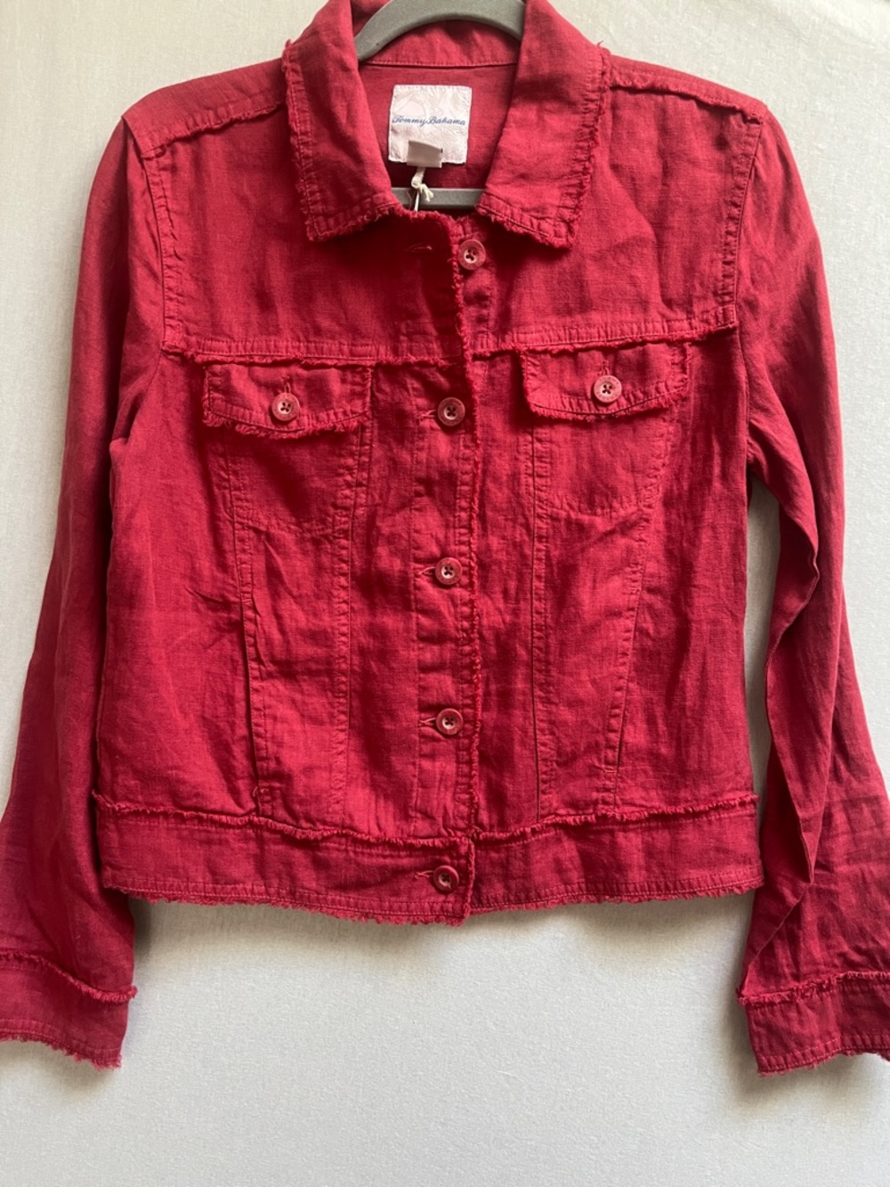 Nwt Tommy Bahama Red 100% Linen Two Palms Raw Edge Jacket Sz Xs
